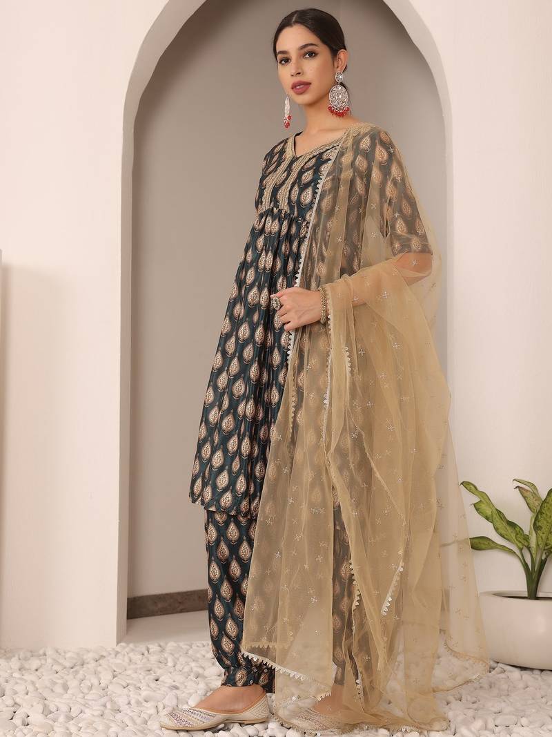 Ethnovog Ready To Wear Multicoloured Chinon Printed Suit Set