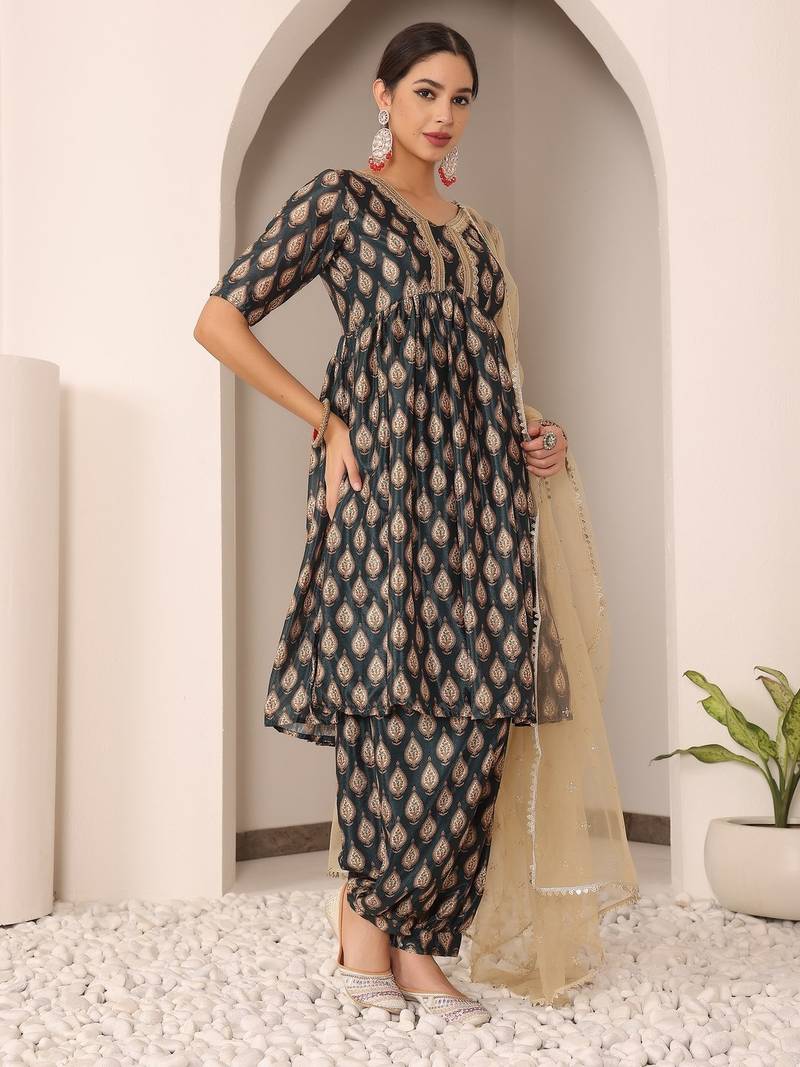 Ethnovog Ready To Wear Multicoloured Chinon Printed Suit Set