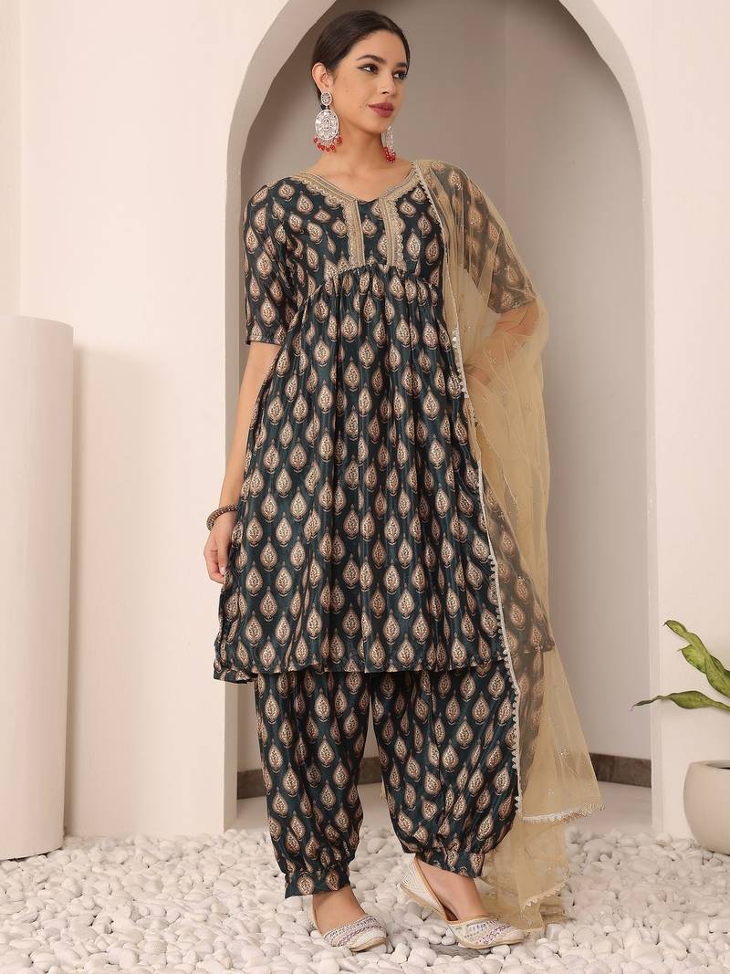 Ethnovog Ready To Wear Multicoloured Chinon Printed Suit Set