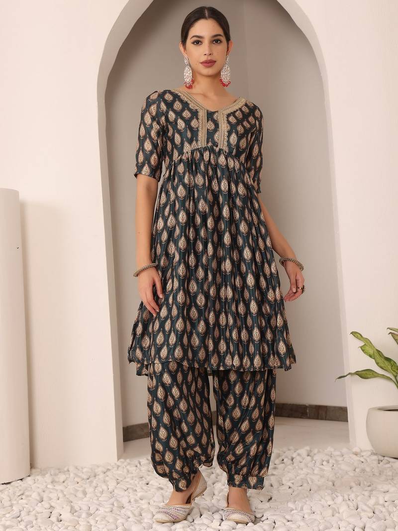 Ethnovog Ready To Wear Multicoloured Chinon Printed Suit Set