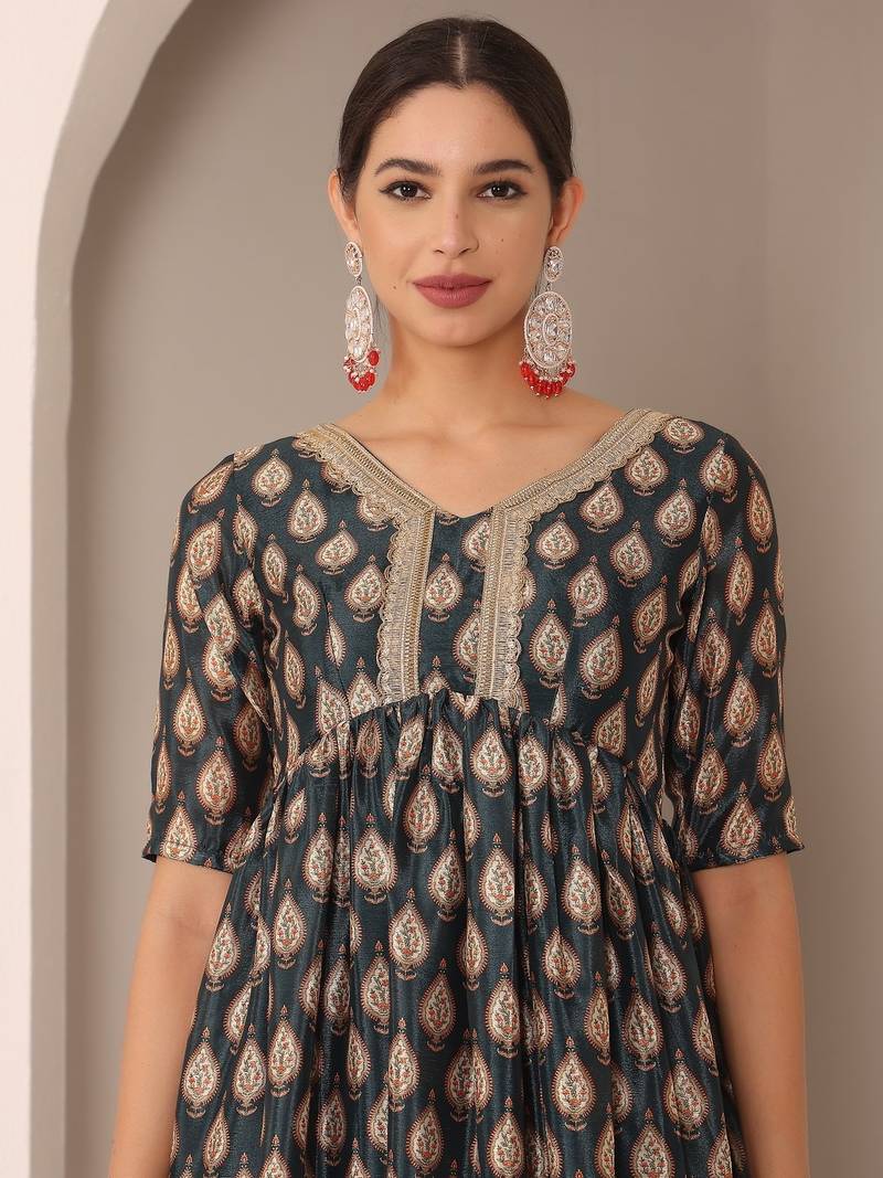 Ethnovog Ready To Wear Multicoloured Chinon Printed Suit Set