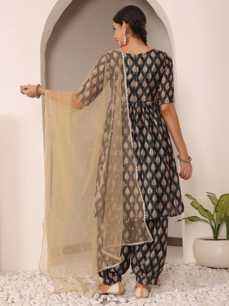 Ethnovog Ready To Wear Multicoloured Chinon Printed Suit Set