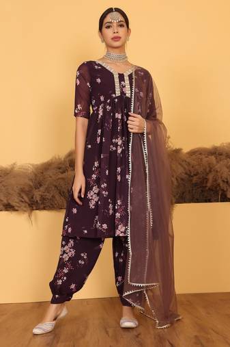 Purple Georgette Printed Punjabi Salwar Suit