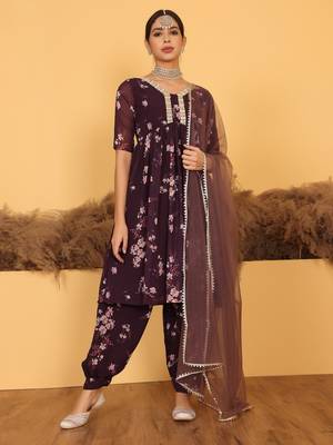 Ethnovog Ready To Wear Purple Georgette Printed Suit Set 1