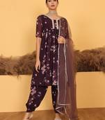 Ethnovog Ready To Wear Purple Georgette Printed Suit Set