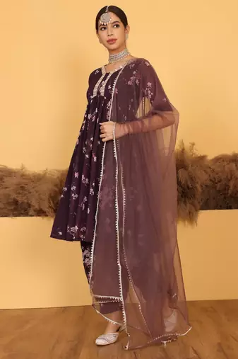 Ethnovog Ready To Wear Purple Georgette Printed Suit Set