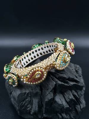 Gold plated ethnic rajasthani pearl studded bangles for women 1