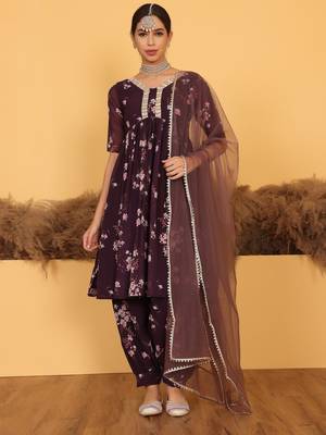 Ethnovog Ready To Wear Purple Georgette Printed Suit Set 3