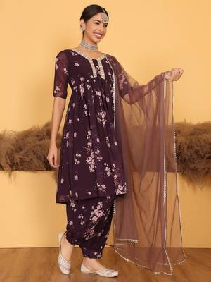 Ethnovog Ready To Wear Purple Georgette Printed Suit Set 5