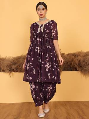 Ethnovog Ready To Wear Purple Georgette Printed Suit Set 6