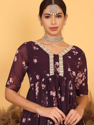 Ethnovog Ready To Wear Purple Georgette Printed Suit Set 7