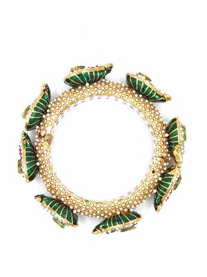 Gold plated ethnic rajasthani pearl studded bangles for women 2
