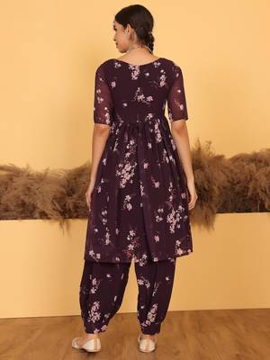 Ethnovog Ready To Wear Purple Georgette Printed Suit Set 9