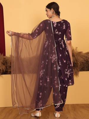 Ethnovog Ready To Wear Purple Georgette Printed Suit Set 10