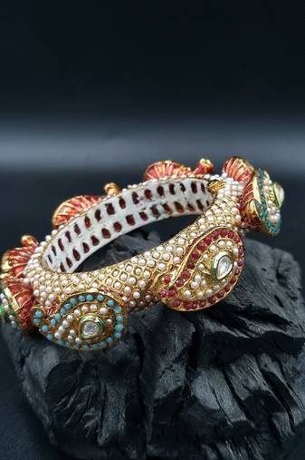 Gold plated ethnic rajasthani pearl studded bangles for women
