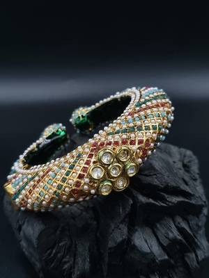 Gold plated ethnic rajasthani pearl studded bangles for women 1