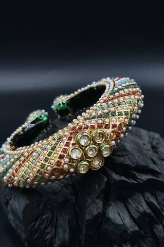 Gold plated ethnic rajasthani pearl studded bangles for women