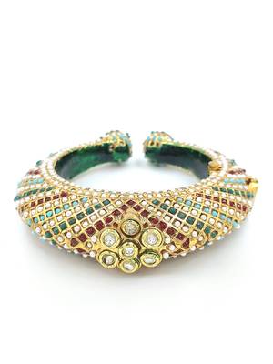 Gold plated ethnic rajasthani pearl studded bangles for women 2