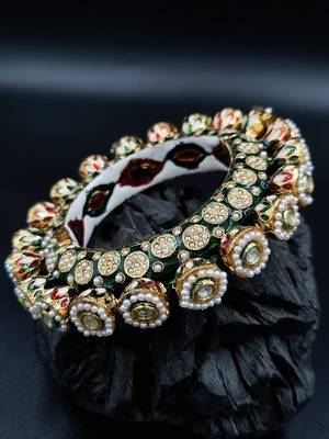 Gold plated ethnic rajasthani pearl studded bangles for women 1