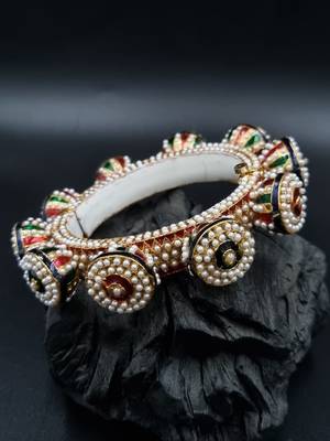 Gold plated ethnic rajasthani pearl studded bangles for women 1