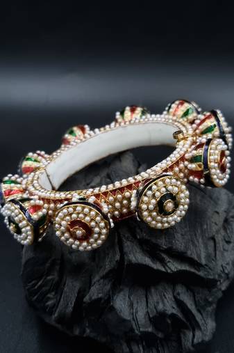 Gold plated ethnic rajasthani pearl studded bangles for women