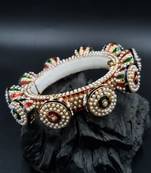 Gold plated ethnic rajasthani pearl studded bangles for women