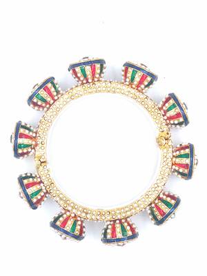 Gold plated ethnic rajasthani pearl studded bangles for women 2