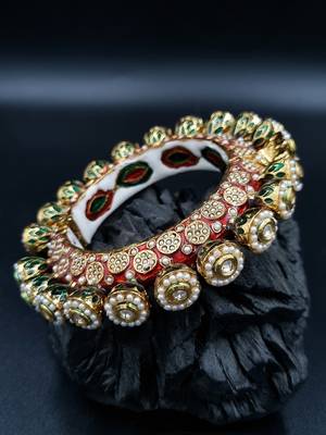 Gold plated ethnic rajasthani pearl studded bangles for women 1