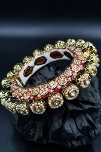 Gold plated ethnic rajasthani pearl studded bangles for women