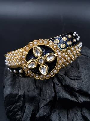 Gold plated ethnic rajasthani pearl studded bangles for women 1