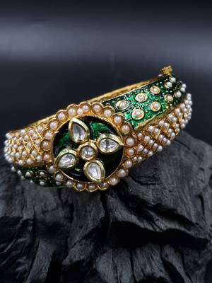 Gold plated ethnic rajasthani pearl studded bangles for women 1