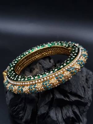 Gold plated ethnic rajasthani pearl studded bangles for women 1