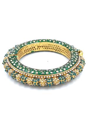 Gold plated ethnic rajasthani pearl studded bangles for women 3