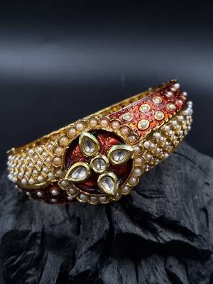Gold plated ethnic rajasthani pearl studded bangles for women 1