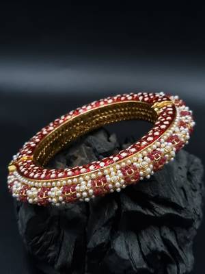 Gold plated ethnic rajasthani pearl studded bangles for women 1