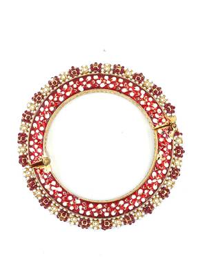 Gold plated ethnic rajasthani pearl studded bangles for women 2