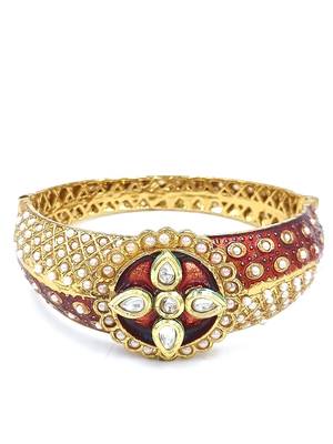 Gold plated ethnic rajasthani pearl studded bangles for women 2