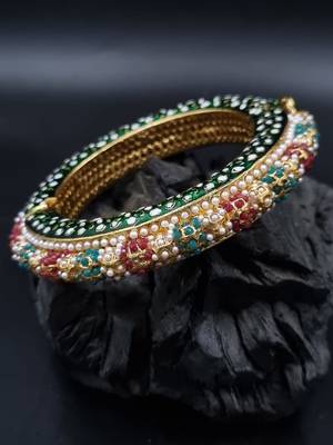 Gold plated ethnic rajasthani pearl studded bangles for women 1