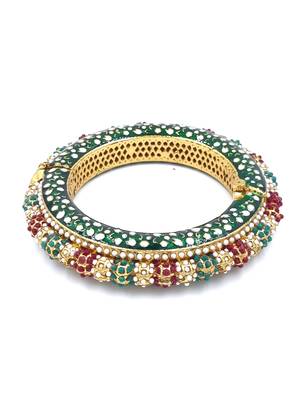 Gold plated ethnic rajasthani pearl studded bangles for women 2