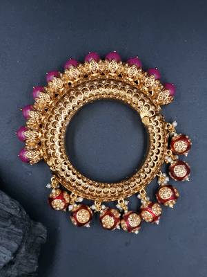 Gold plated ethnic rajasthani pearl studded bangles for women 1