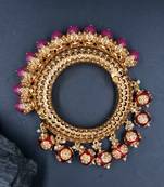 Gold plated ethnic rajasthani pearl studded bangles for women