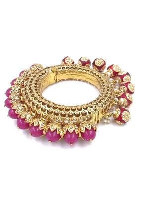 Gold plated ethnic rajasthani pearl studded bangles for women 2