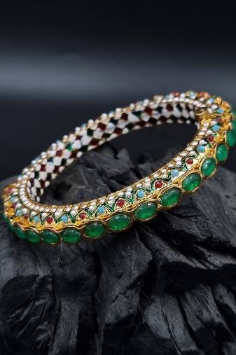 Gold plated ethnic rajasthani pearl studded bangles for women