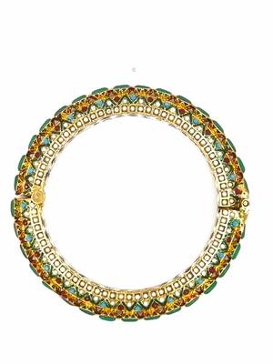 Gold plated ethnic rajasthani pearl studded bangles for women 2