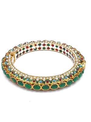 Gold plated ethnic rajasthani pearl studded bangles for women 3