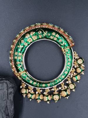 Gold plated ethnic rajasthani pearl studded bangles for women 1