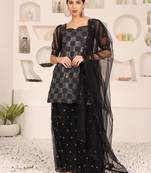 Ethnovog Ready To Wear Black Embroidered Georgette Palazzo Suit