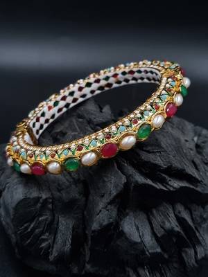 Gold plated ethnic rajasthani pearl studded bangles for women 1