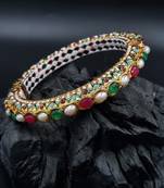 Gold plated ethnic rajasthani pearl studded bangles for women
