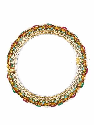 Gold plated ethnic rajasthani pearl studded bangles for women 2